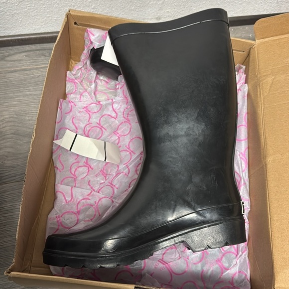 SUGAR Women's Raffle Rubber Rain Boots Mid Calf Black - Picture 4 of 4